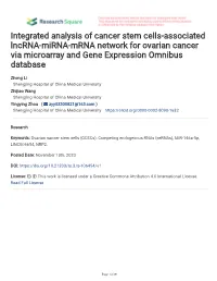 Integrated Analysis of Cancer Stem Cells-Associated Lncrna-Mirna-Mrna Network for Ovarian Cancer Via Microarray and Gene Expression Omnibus Database
