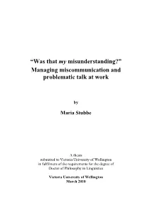 Managing Miscommunication and Problematic Talk at Work