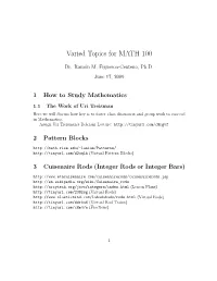 MATH 100 Additional Topics