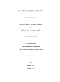 Platonism in Modern Mathematics
