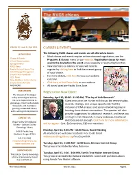 Read the Current Edition of the RVGS Enews