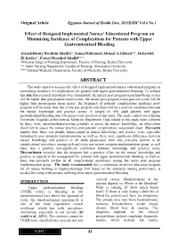 Effect of Designed Implemented Nurses' Educational Program on Minimizing Incidence of Complications for Patients with Upper Gastrointestinal Bleeding