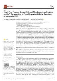 Small Pore-Forming Toxins Different Membrane Area Binding and Ca2+ Permeability of Pores Determine Cellular Resistance of Monocytic Cells †