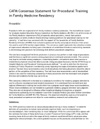 CAFM Consensus Statement for Procedural Training in Family Medicine Residency