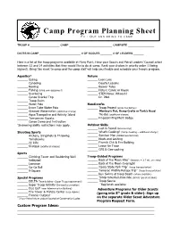 Camp Program Planning Sheet
