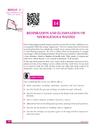 Respiration and Elimination of Nitrogenous Wastes Forms and Functions of Plants and Animals