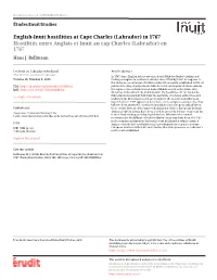 English-Inuit Hostilities at Cape Charles (Labrador) in 1767 Hostilités Entre Anglais Et Inuit Au Cap Charles (Labrador) En 1767 Hans J