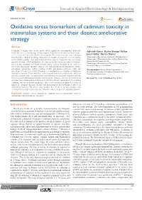 Oxidative Stress Biomarkers of Cadmium Toxicity in Mammalian Systems and Their Distinct Ameliorative Strategy