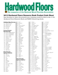 2013 Hardwood Floors Resource Book Product Code Sheet