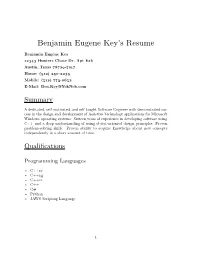 Benjamin Eugene Key's Resume