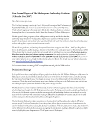 First Annual Report of E Shakespeare Authorship Coalition (Calendar