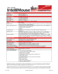 Version Information Product Name Microsoft® Intellimouse® Product