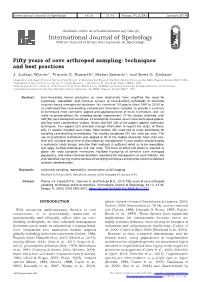 Fifty Years of Cave Arthropod Sampling: Techniques and Best Practices J