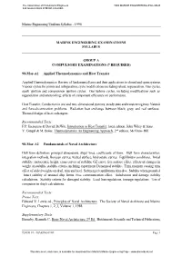 Marine Engineering Uniform Syllabus - 1998