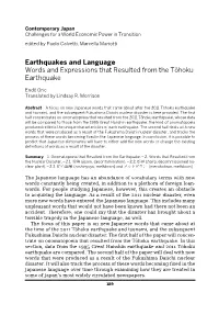Earthquakes and Language Words and Expressions That Resulted from the To¯Hoku Earthquake