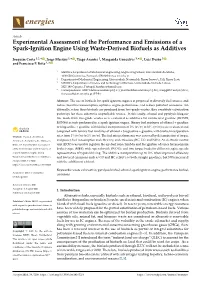 Experimental Assessment of the Performance and Emissions of a Spark-Ignition Engine Using Waste-Derived Biofuels As Additives
