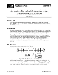 Generator Black-Start Restoration Using Synchronized Measurement