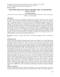 Groundwater Analysis of Umumbo Area, in Orji River