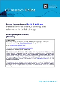Parallel Interpolation, Splitting, and Relevance in Belief Change