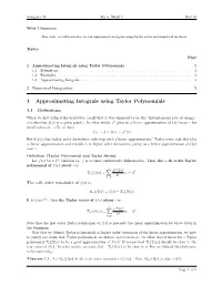 1 Approximating Integrals Using Taylor Polynomials 1 1.1 Deﬁnitions