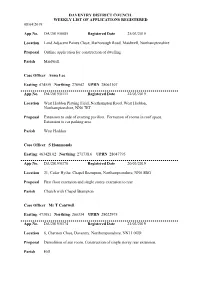 Daventry District Council Weekly List of Applications Registered 08/04/2019