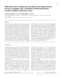 Differential Effects of Leptin and Refeeding on the Fasting-Induced Decrease of Pituitary Type 2 Deiodinase and Thyroid Hormone Receptor B2 Mrna Expression in Mice