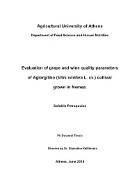 Evaluation of Grape and Wine Quality Parameters of Agiorgitiko