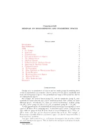 Seminar on Homogeneous and Symmetric Spaces