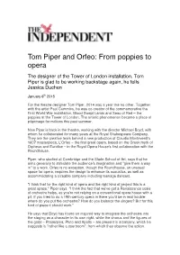 Tom Piper and Orfeo: from Poppies to Opera
