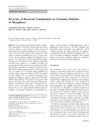 Diversity of Bacterial Communities in Container Habitats of Mosquitoes