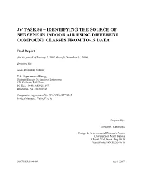 Jv Task 86 – Identifying the Source of Benzene in Indoor Air Using Different Compound Classes from To-15 Data