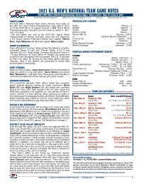 2021 U.S. Men's National Team Game Notes Preliminary Round Vs