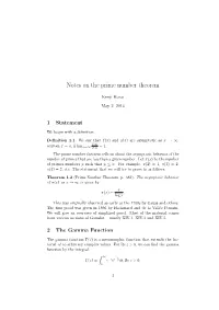 Notes on the Prime Number Theorem
