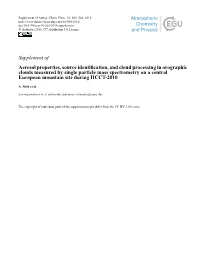 Supplement of Aerosol Properties, Source Identification, and Cloud