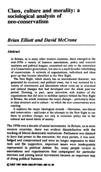 Class, Culture and Morality: a Sociological Analysis of Neo-Conservatism