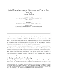 Data-Driven Investment Strategies for Peer-To-Peer Lending Student Handout