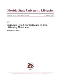 Evidence for a Solar Influence on U.S.-Affecting Hurricanes
