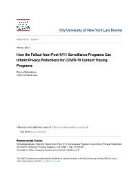 How the Fallout from Post-9/11 Surveillance Programs Can Inform Privacy Protections for COVID-19 Contact Tracing Programs
