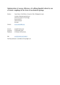 Optimization of Energy Efficiency of Walking Bipedal Robots by Use of Elastic Couplings in the Form of Mechanical Springs