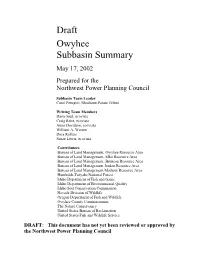 Draft Owyhee Subbasin Summary