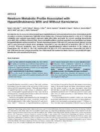 Newborn Metabolic Profile Associated with Hyperbilirubinemia with and Without Kernicterus