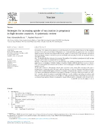 Strategies for Increasing Uptake of Vaccination in Pregnancy in High
