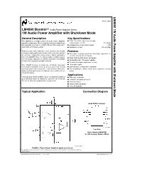 1W Audio Power Amplifier with Shutdown Mode