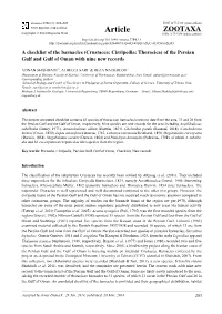 A Checklist of the Barnacles (Crustacea: Cirripedia: Thoracica) of the Persian Gulf and Gulf of Oman with Nine New Records