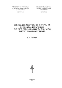 Generalized Solutions of a System of Differential Equations of the First Order and Elliptic Type with Discontinuous Coefficients