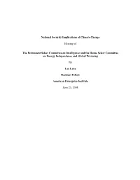 National Security Implications of Climate Change Hearing of The