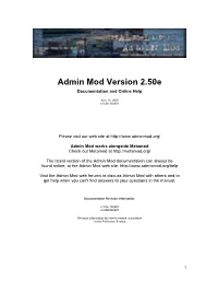Admin Mod Version 2.50E Documentation and Online Help