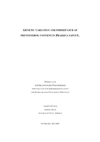 Genetic Variation and Inheritance of Phytosterol