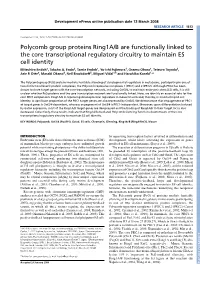 Polycomb Group Proteins Ring1a/B Are Functionally Linked to the Core Transcriptional Regulatory Circuitry to Maintain ES Cell Identity Mitsuhiro Endoh1, Takaho A