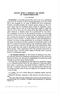 SPACES with a COMPACT LIE GROUP of TRANSFORMATIONS A